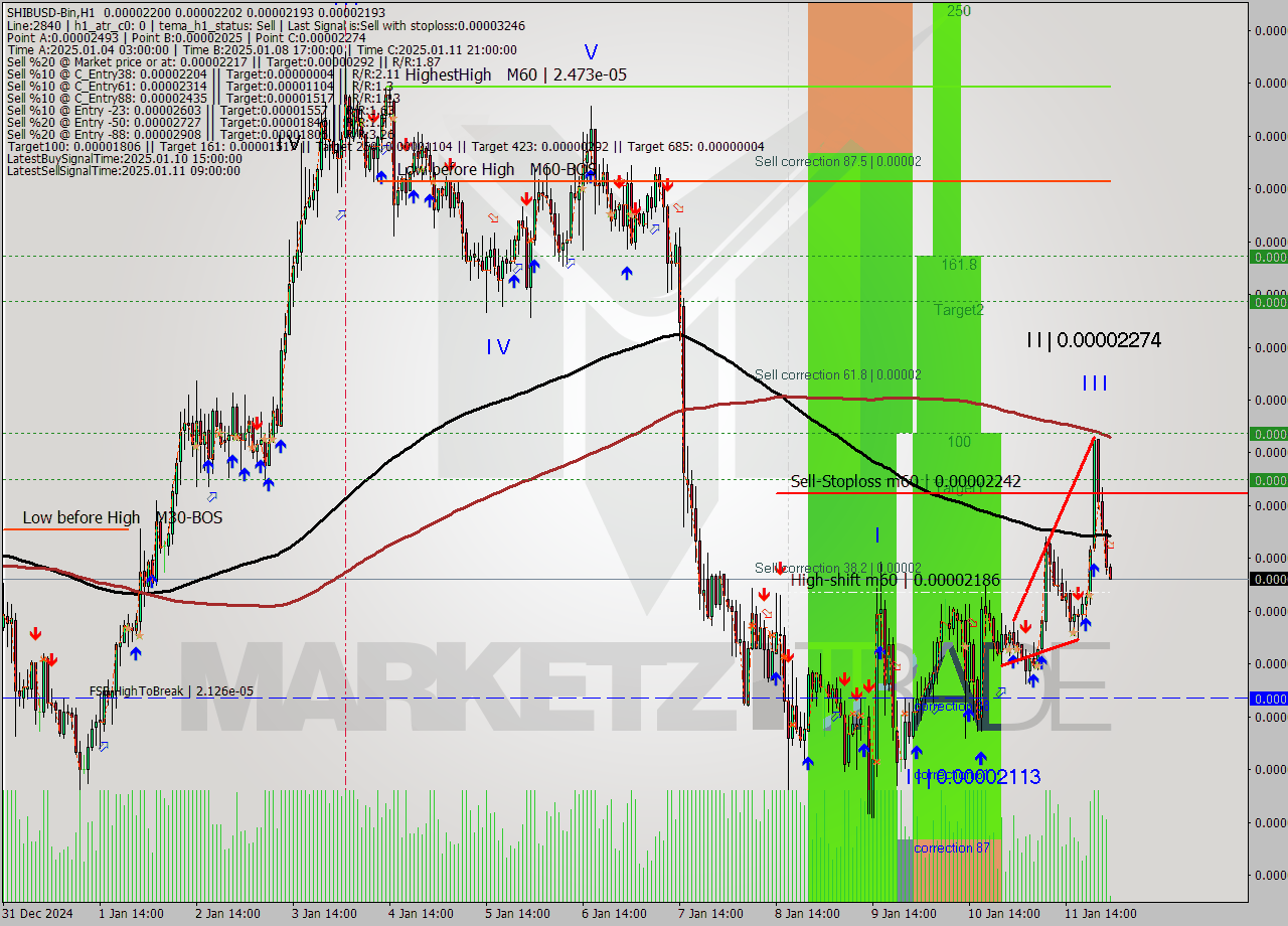 SHIBUSD-Bin MultiTimeframe analysis at date 2025.01.12 03:03