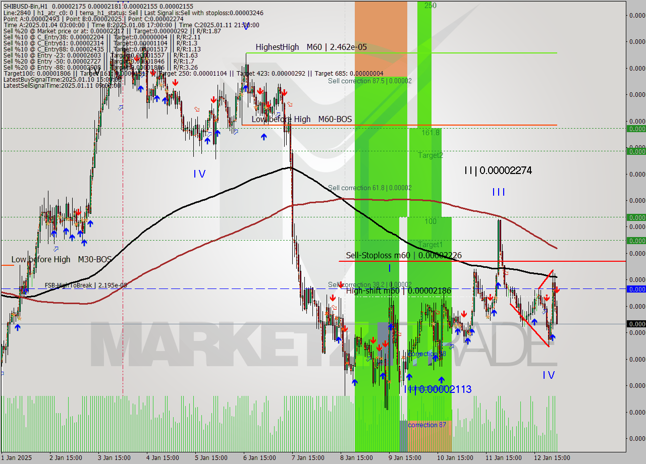 SHIBUSD-Bin MultiTimeframe analysis at date 2025.01.13 04:08