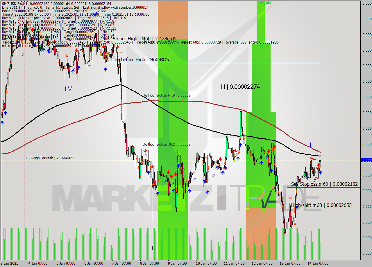 SHIBUSD-Bin MultiTimeframe analysis at date 2025.01.14 20:36