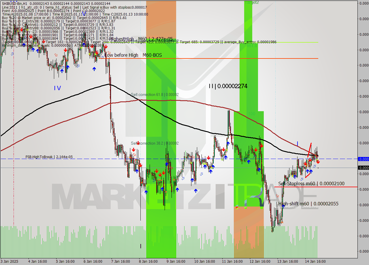 SHIBUSD-Bin MultiTimeframe analysis at date 2025.01.15 05:00