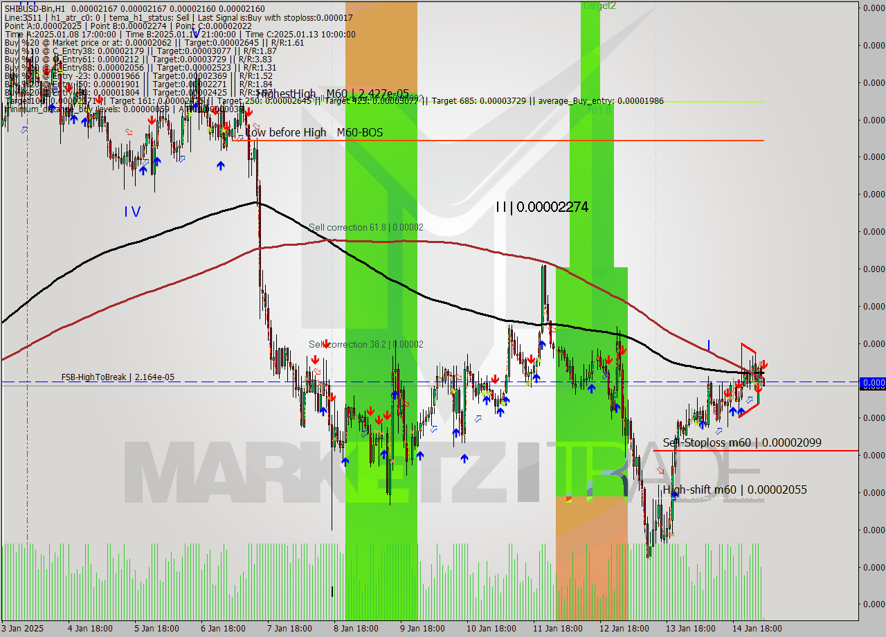 SHIBUSD-Bin MultiTimeframe analysis at date 2025.01.15 07:05