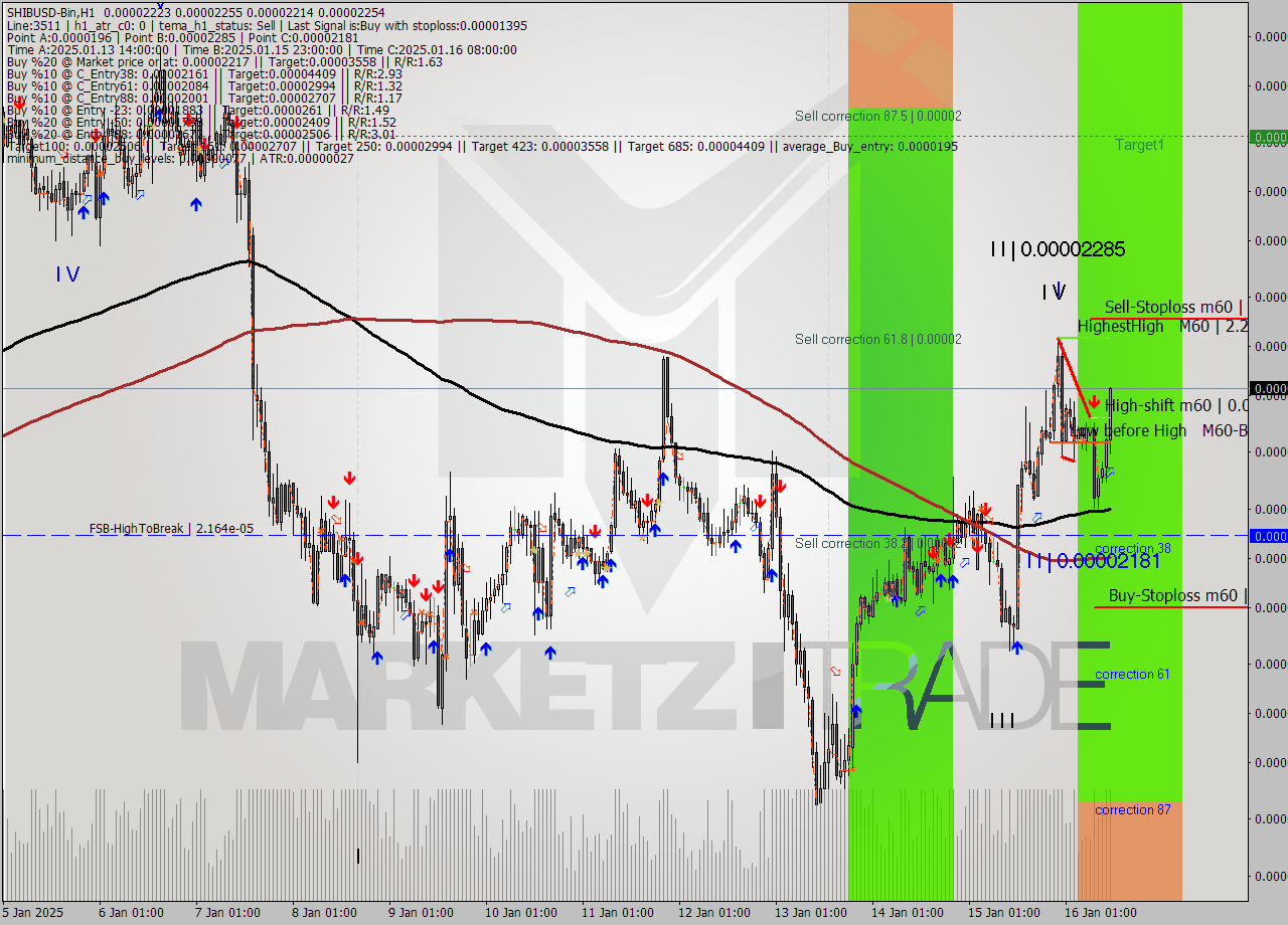 SHIBUSD-Bin MultiTimeframe analysis at date 2025.01.16 14:23