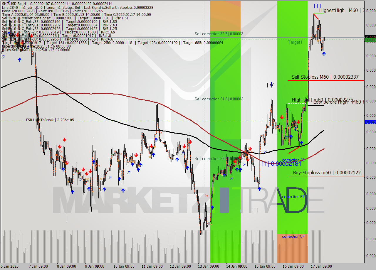 SHIBUSD-Bin MultiTimeframe analysis at date 2025.01.17 22:08