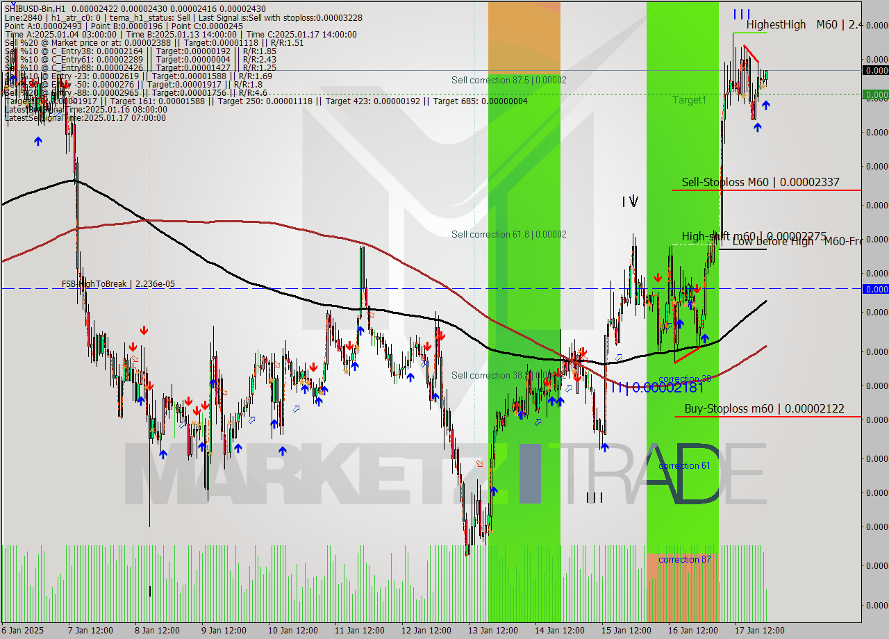 SHIBUSD-Bin MultiTimeframe analysis at date 2025.01.18 01:23