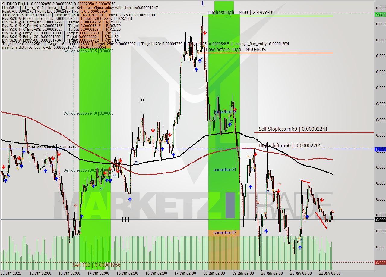 SHIBUSD-Bin MultiTimeframe analysis at date 2025.01.22 15:05