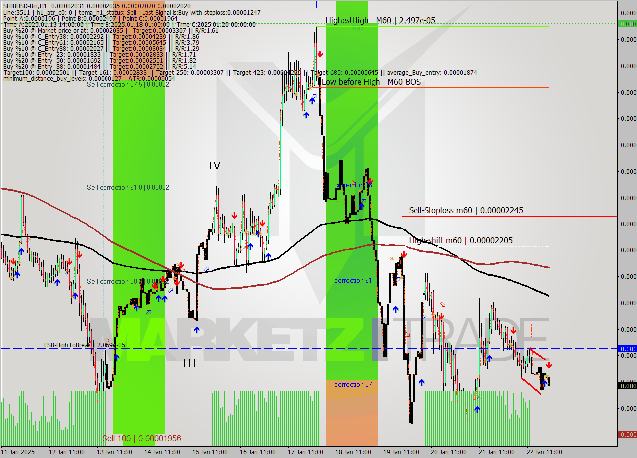 SHIBUSD-Bin MultiTimeframe analysis at date 2025.01.23 00:20