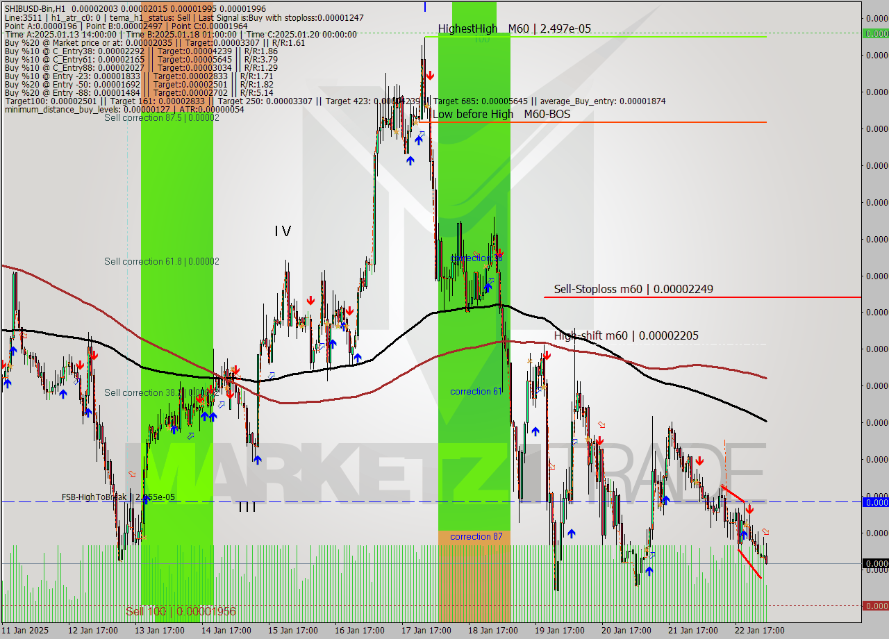 SHIBUSD-Bin MultiTimeframe analysis at date 2025.01.23 06:22