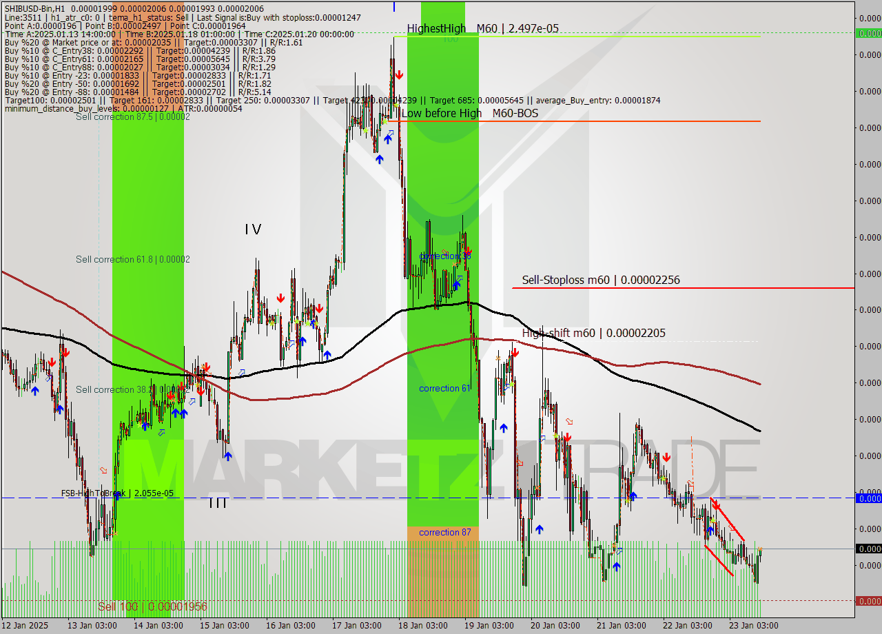 SHIBUSD-Bin MultiTimeframe analysis at date 2025.01.23 16:15