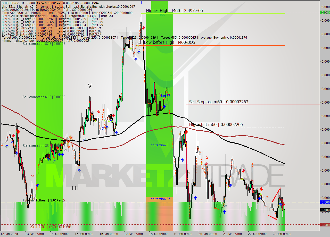 SHIBUSD-Bin MultiTimeframe analysis at date 2025.01.23 22:14