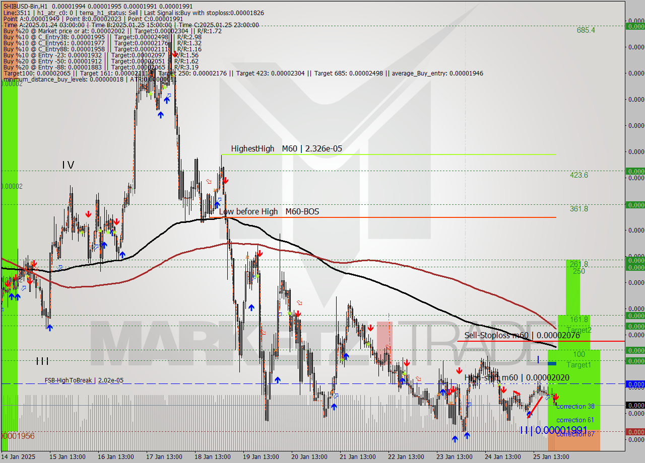 SHIBUSD-Bin MultiTimeframe analysis at date 2025.01.26 02:01