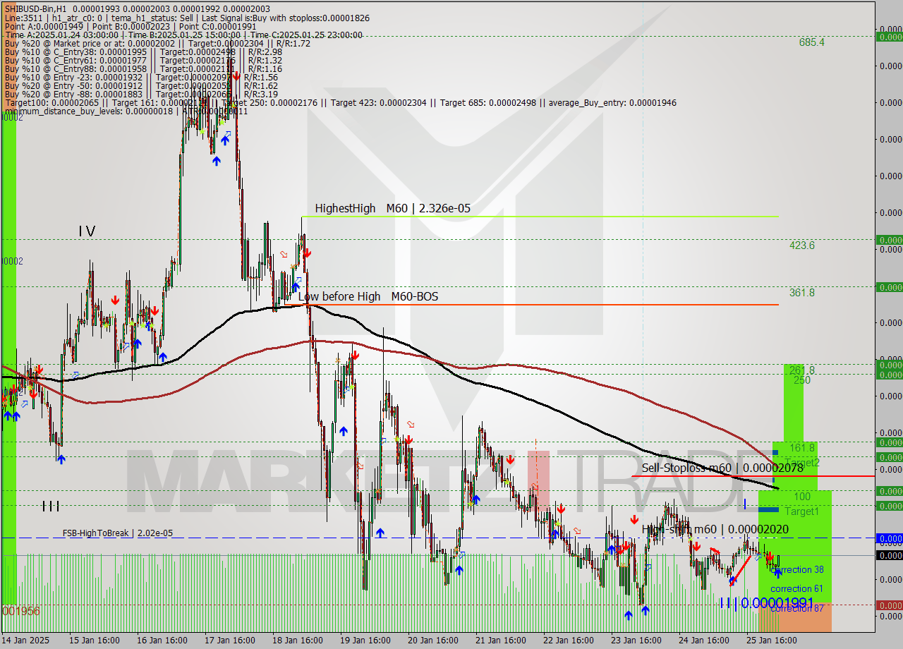 SHIBUSD-Bin MultiTimeframe analysis at date 2025.01.26 05:43