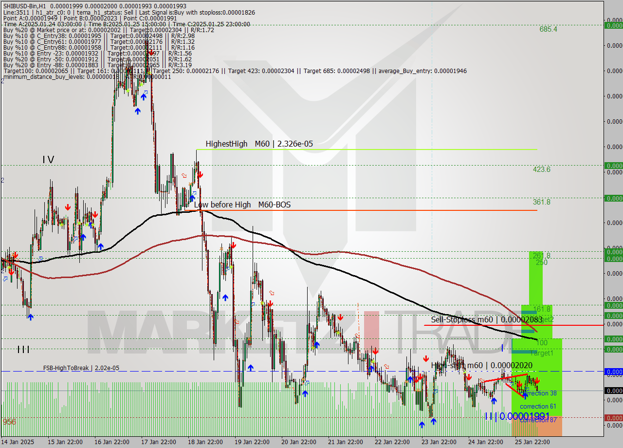 SHIBUSD-Bin MultiTimeframe analysis at date 2025.01.26 11:24