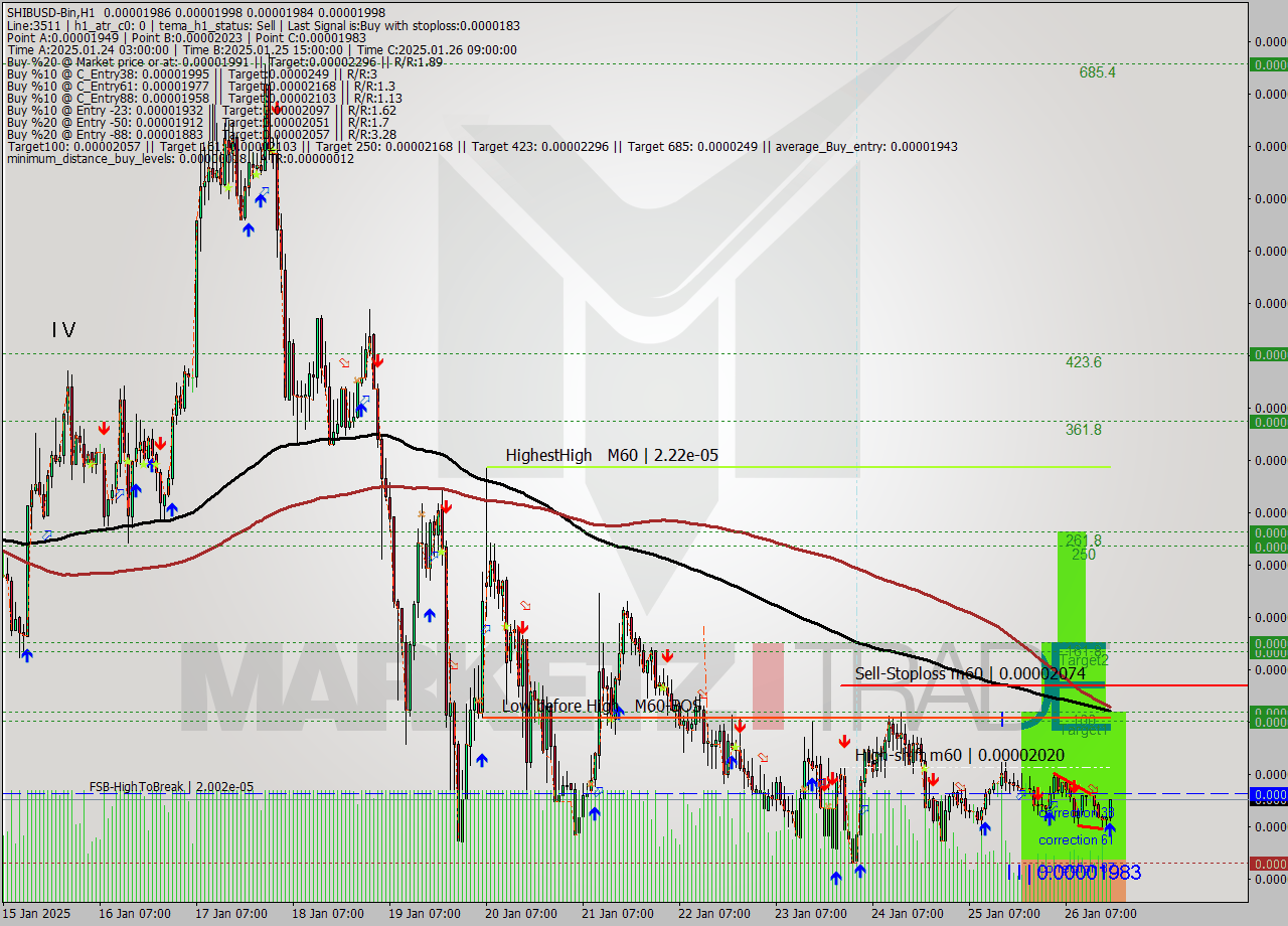 SHIBUSD-Bin MultiTimeframe analysis at date 2025.01.26 20:27