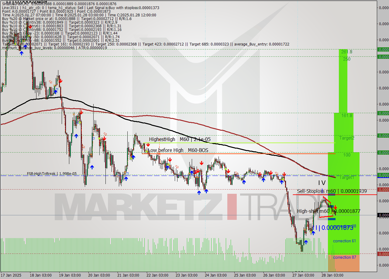 SHIBUSD-Bin MultiTimeframe analysis at date 2025.01.28 16:06