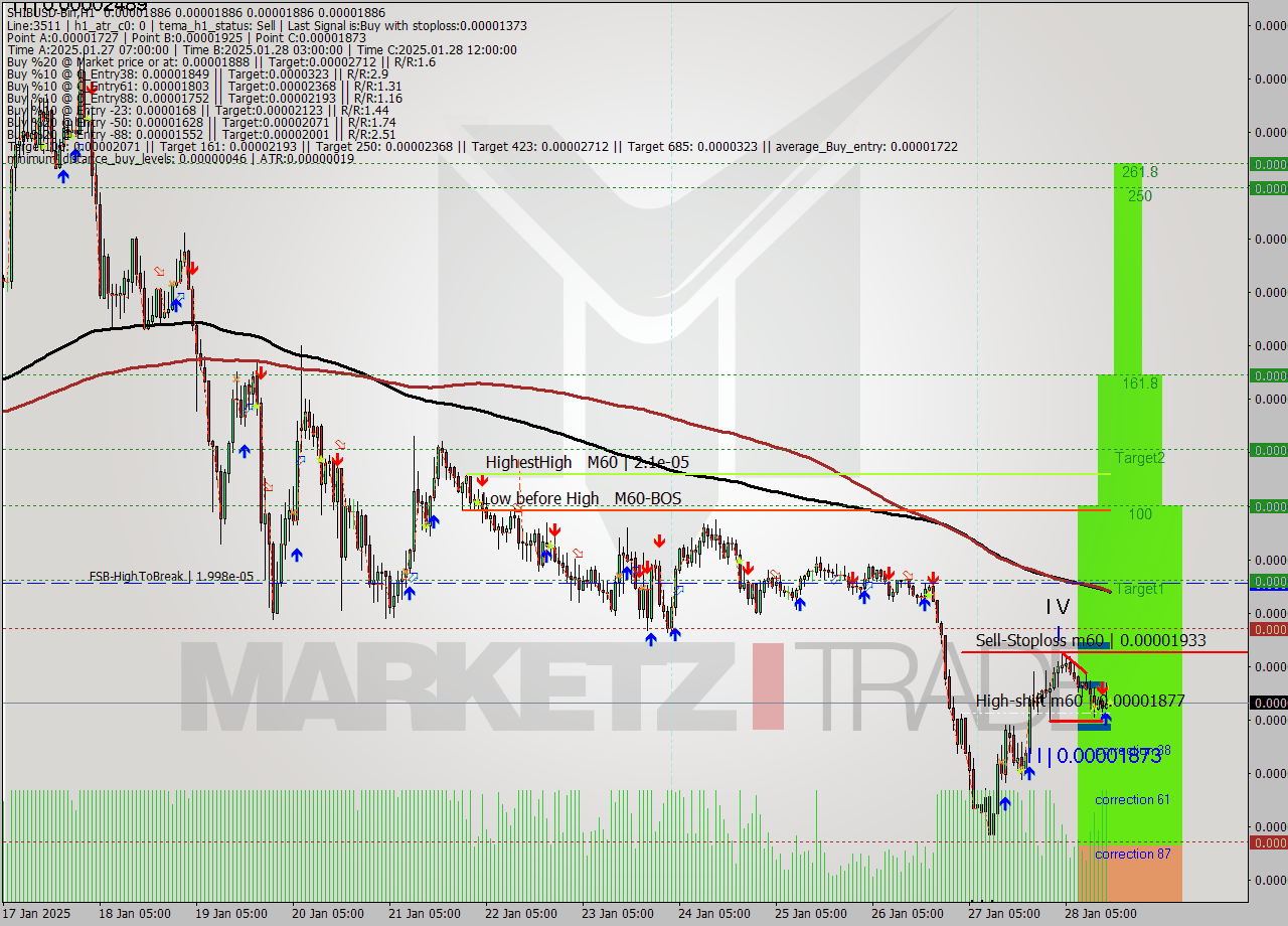 SHIBUSD-Bin MultiTimeframe analysis at date 2025.01.28 18:00