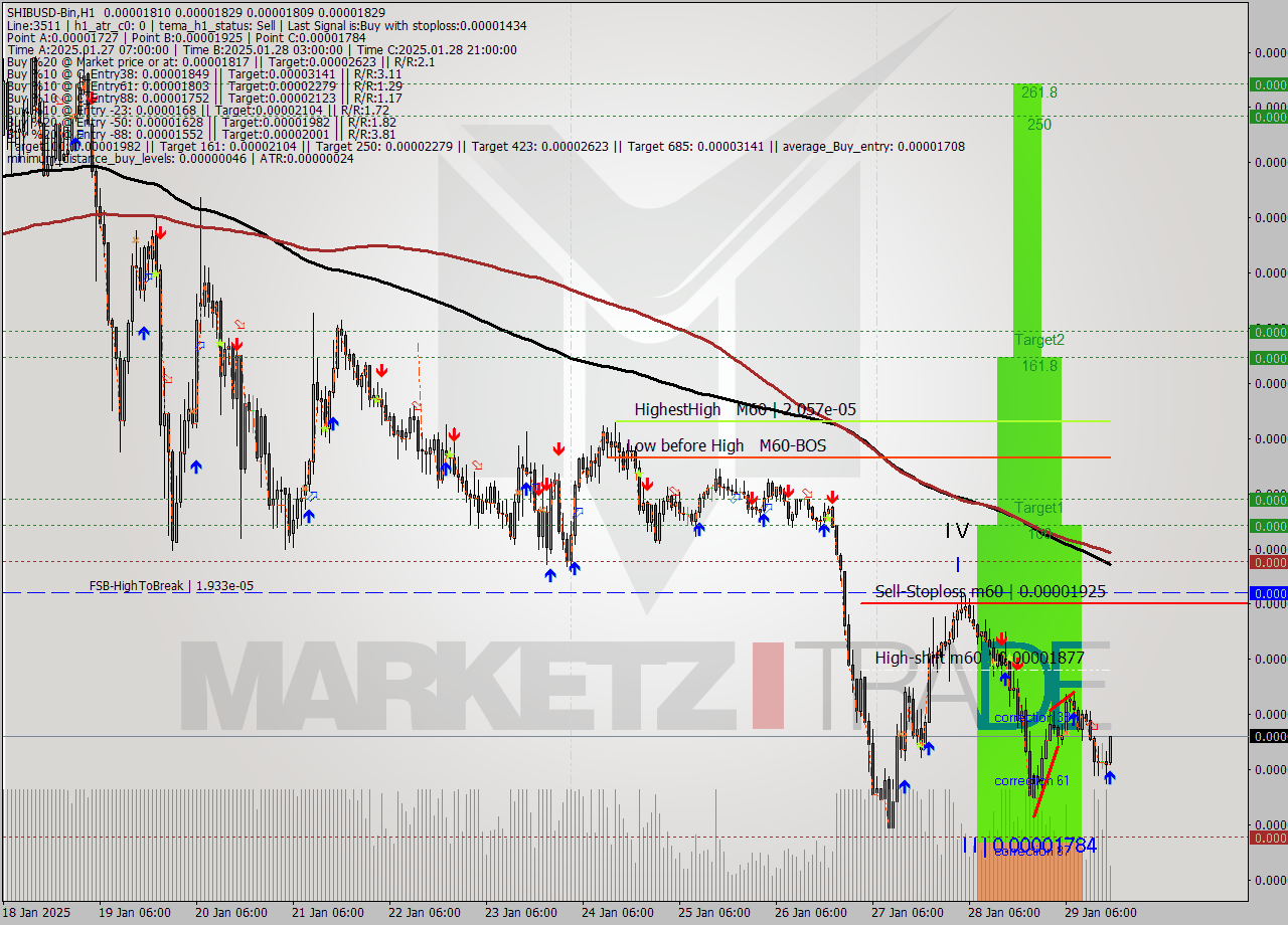 SHIBUSD-Bin MultiTimeframe analysis at date 2025.01.29 19:26