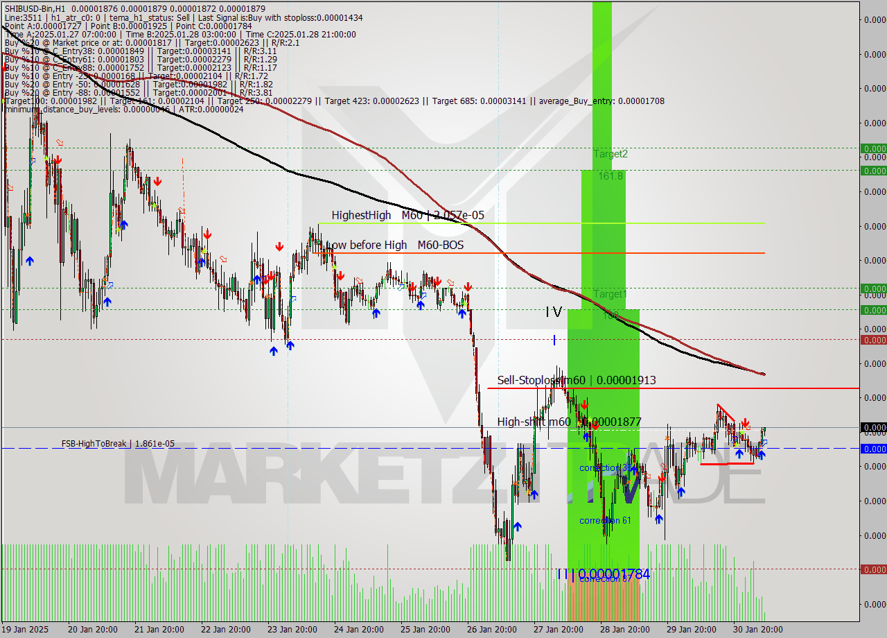 SHIBUSD-Bin MultiTimeframe analysis at date 2025.01.31 09:07