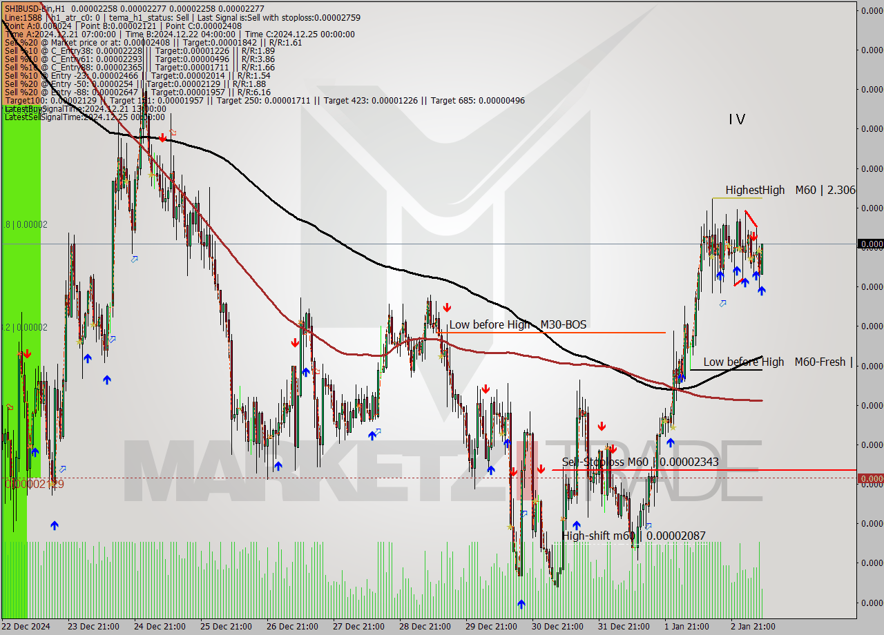 SHIBUSD-Bin MultiTimeframe analysis at date 2025.01.03 10:15