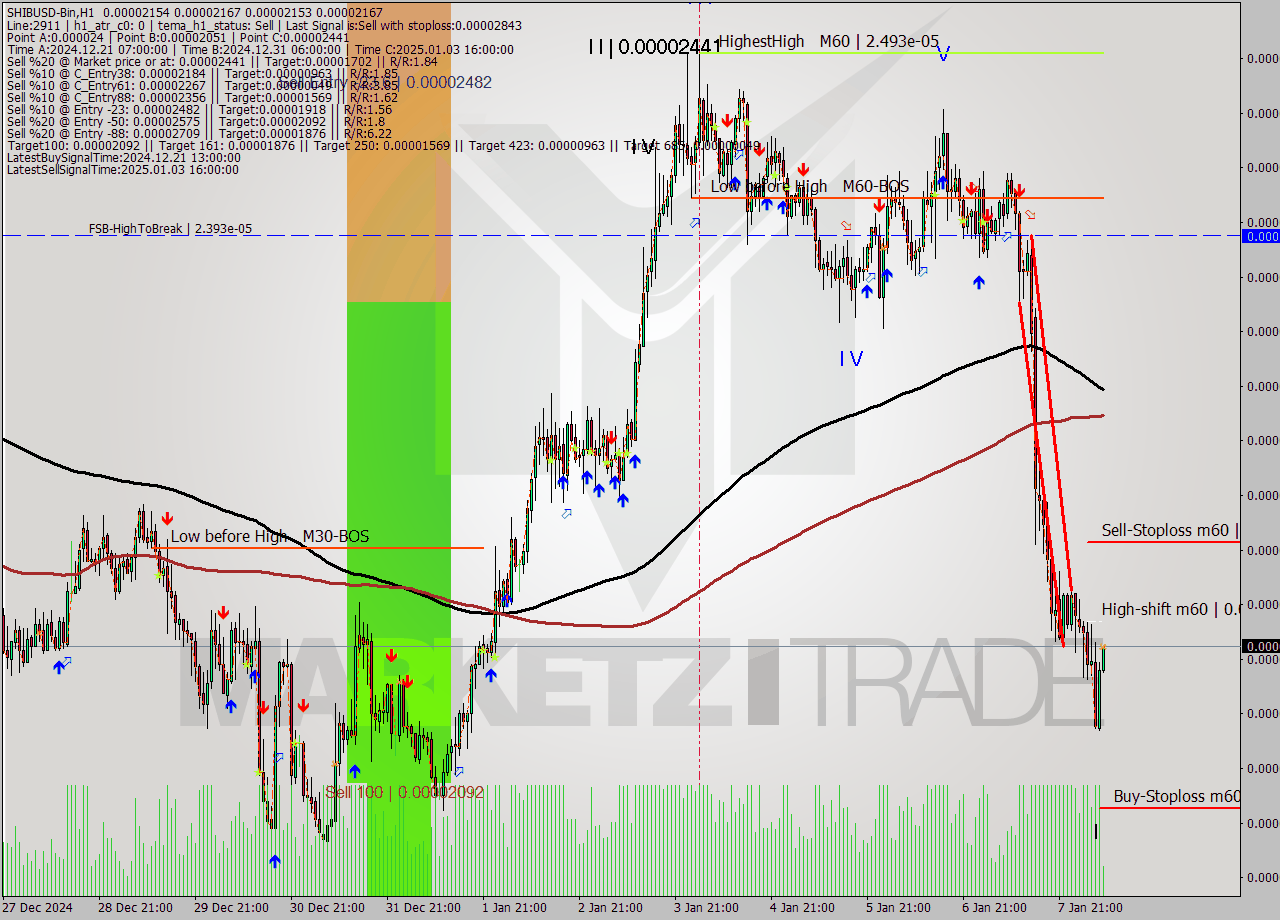 SHIBUSD-Bin MultiTimeframe analysis at date 2025.01.08 10:13
