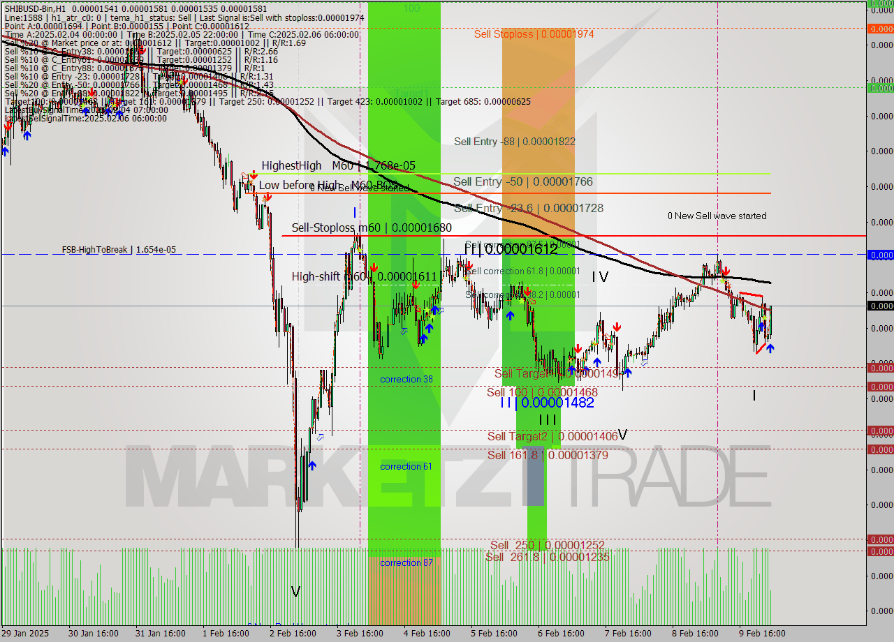 SHIBUSD-Bin MultiTimeframe analysis at date 2025.02.10 05:33