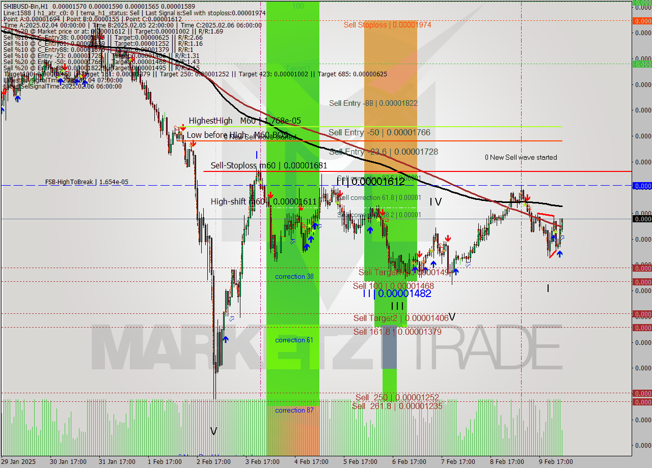 SHIBUSD-Bin MultiTimeframe analysis at date 2025.02.10 06:32