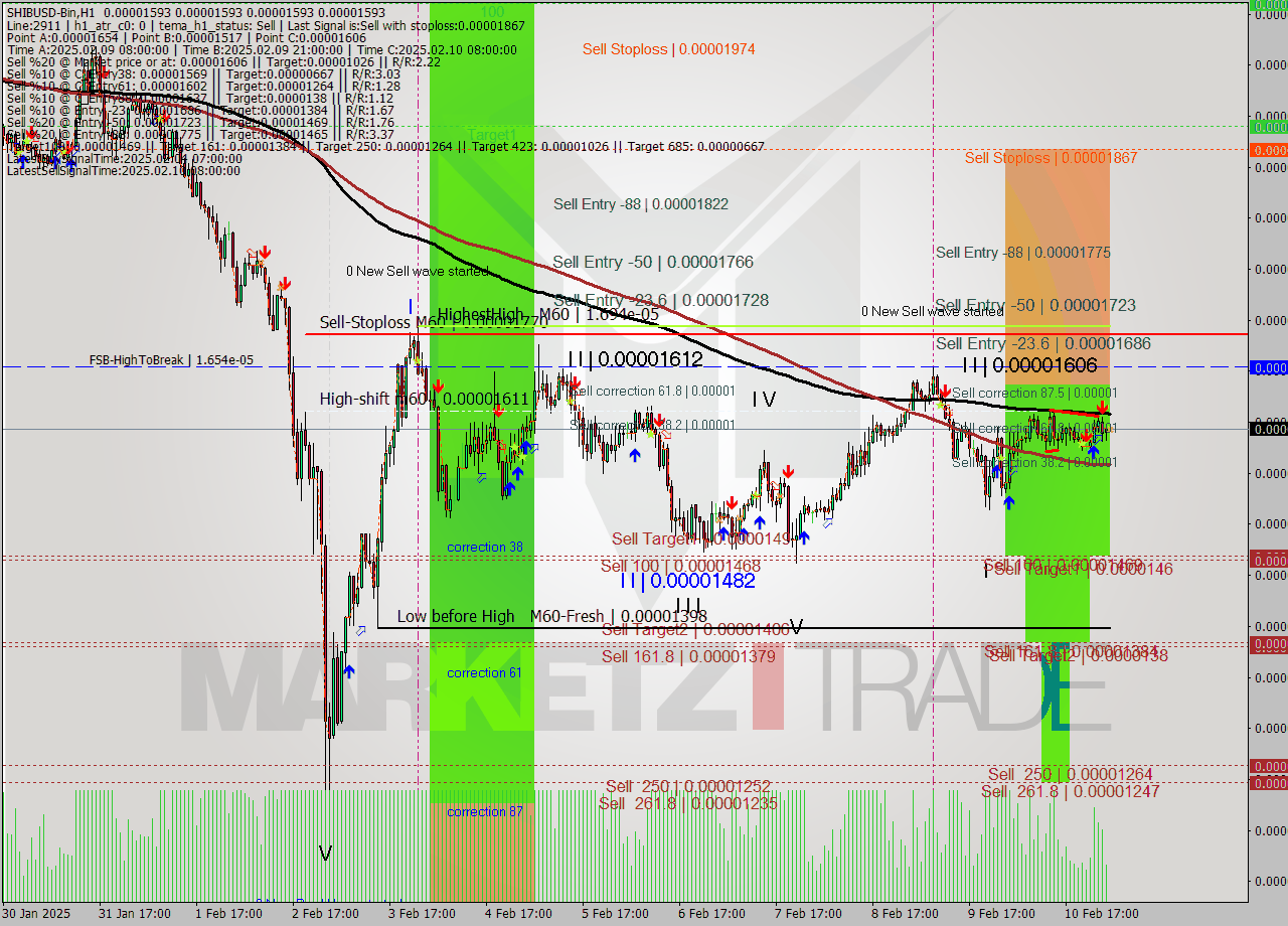 SHIBUSD-Bin MultiTimeframe analysis at date 2025.02.11 06:00