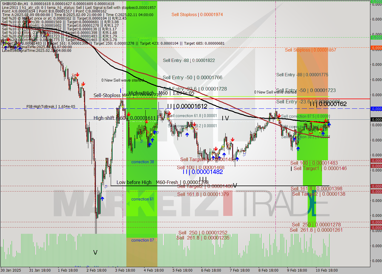 SHIBUSD-Bin MultiTimeframe analysis at date 2025.02.11 07:26
