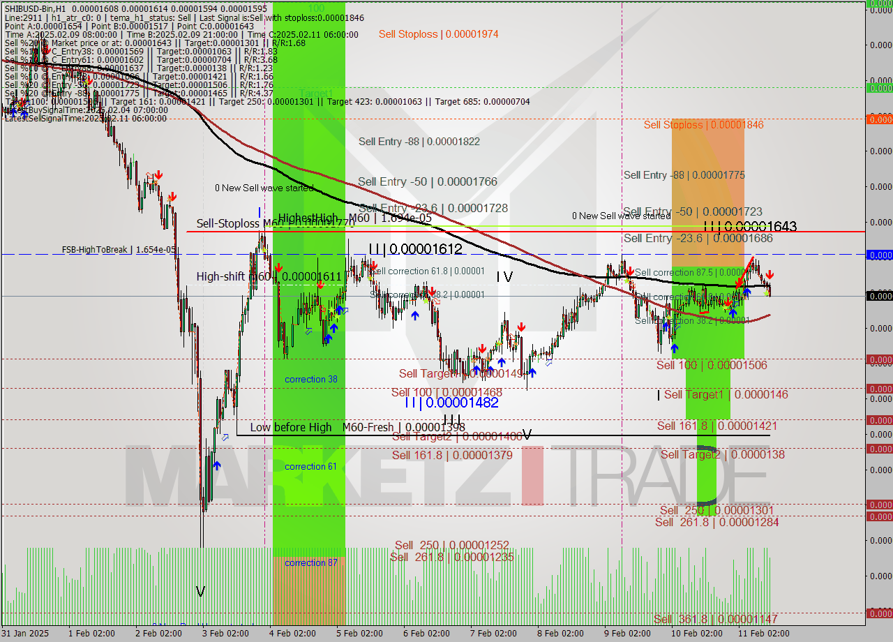 SHIBUSD-Bin MultiTimeframe analysis at date 2025.02.11 15:27