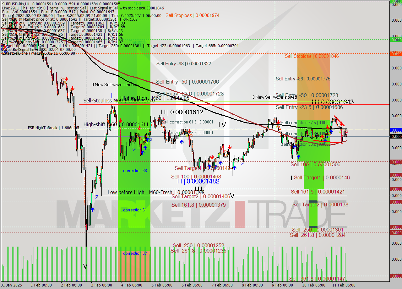 SHIBUSD-Bin MultiTimeframe analysis at date 2025.02.11 19:02