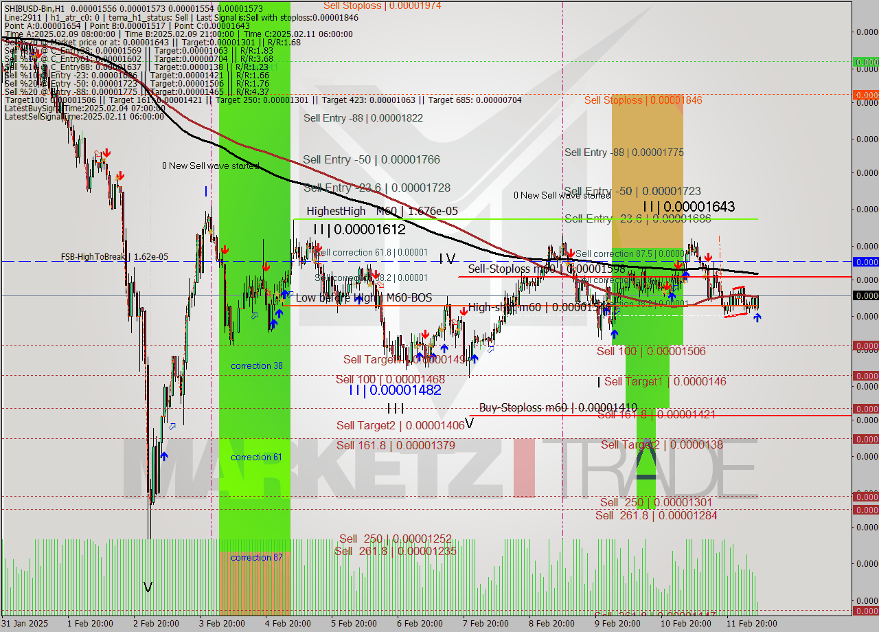SHIBUSD-Bin MultiTimeframe analysis at date 2025.02.12 09:28