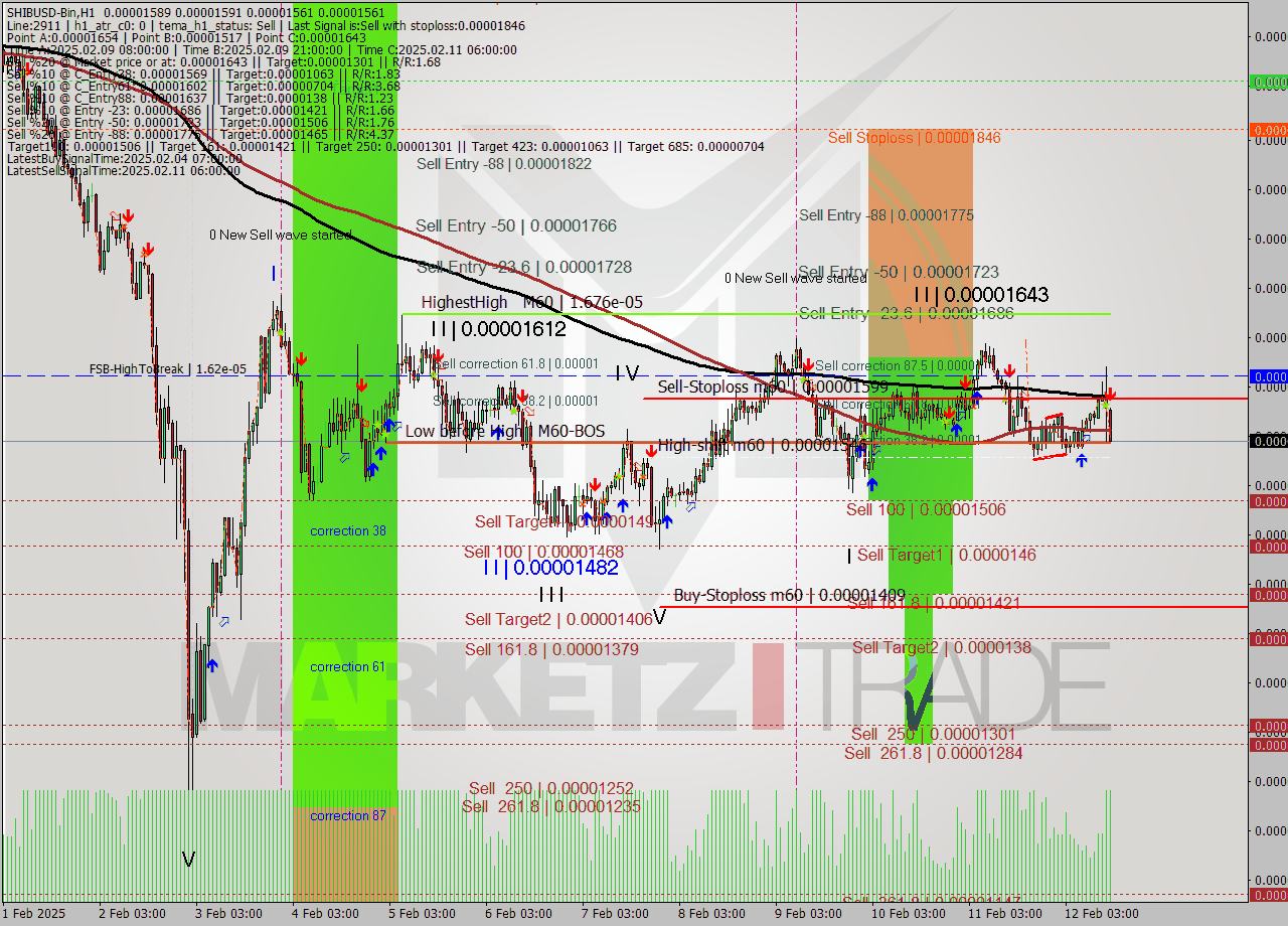 SHIBUSD-Bin MultiTimeframe analysis at date 2025.02.12 16:29