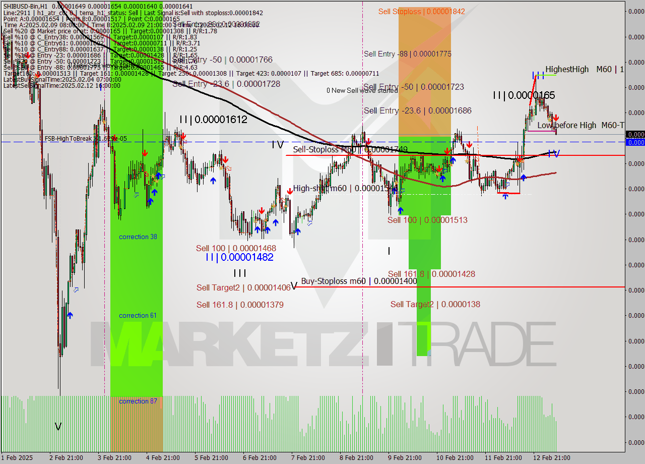 SHIBUSD-Bin MultiTimeframe analysis at date 2025.02.13 10:27