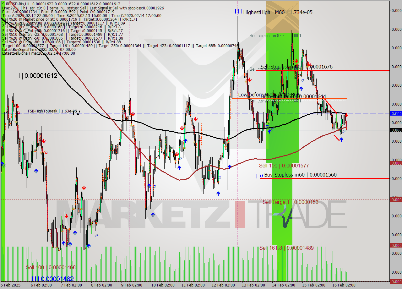 SHIBUSD-Bin MultiTimeframe analysis at date 2025.02.16 15:30