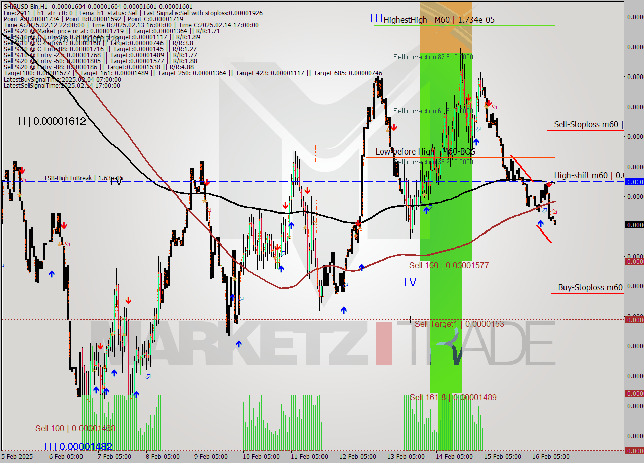 SHIBUSD-Bin MultiTimeframe analysis at date 2025.02.16 18:00