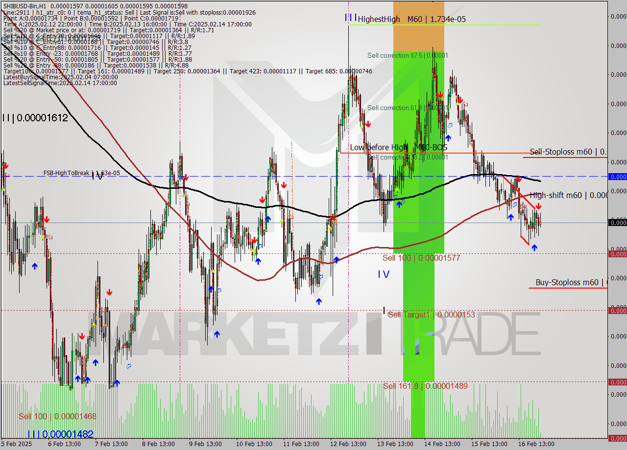 SHIBUSD-Bin MultiTimeframe analysis at date 2025.02.17 02:14