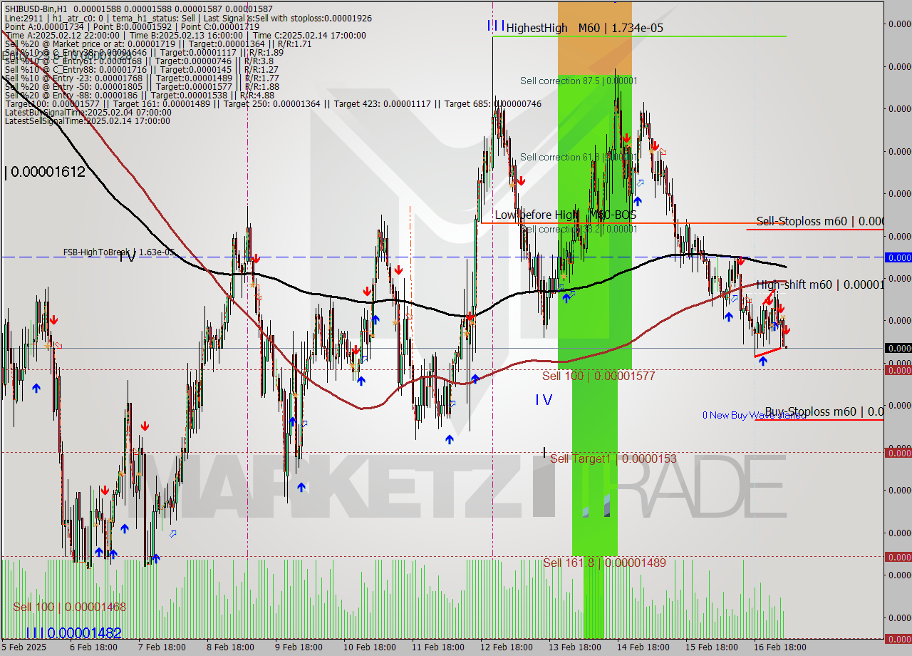 SHIBUSD-Bin MultiTimeframe analysis at date 2025.02.17 07:00