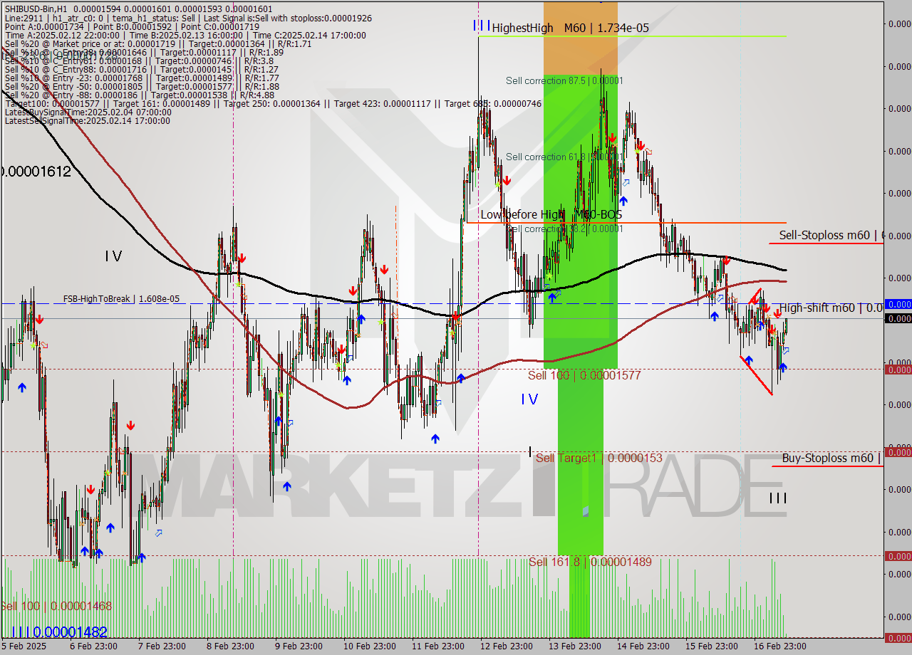 SHIBUSD-Bin MultiTimeframe analysis at date 2025.02.17 12:06