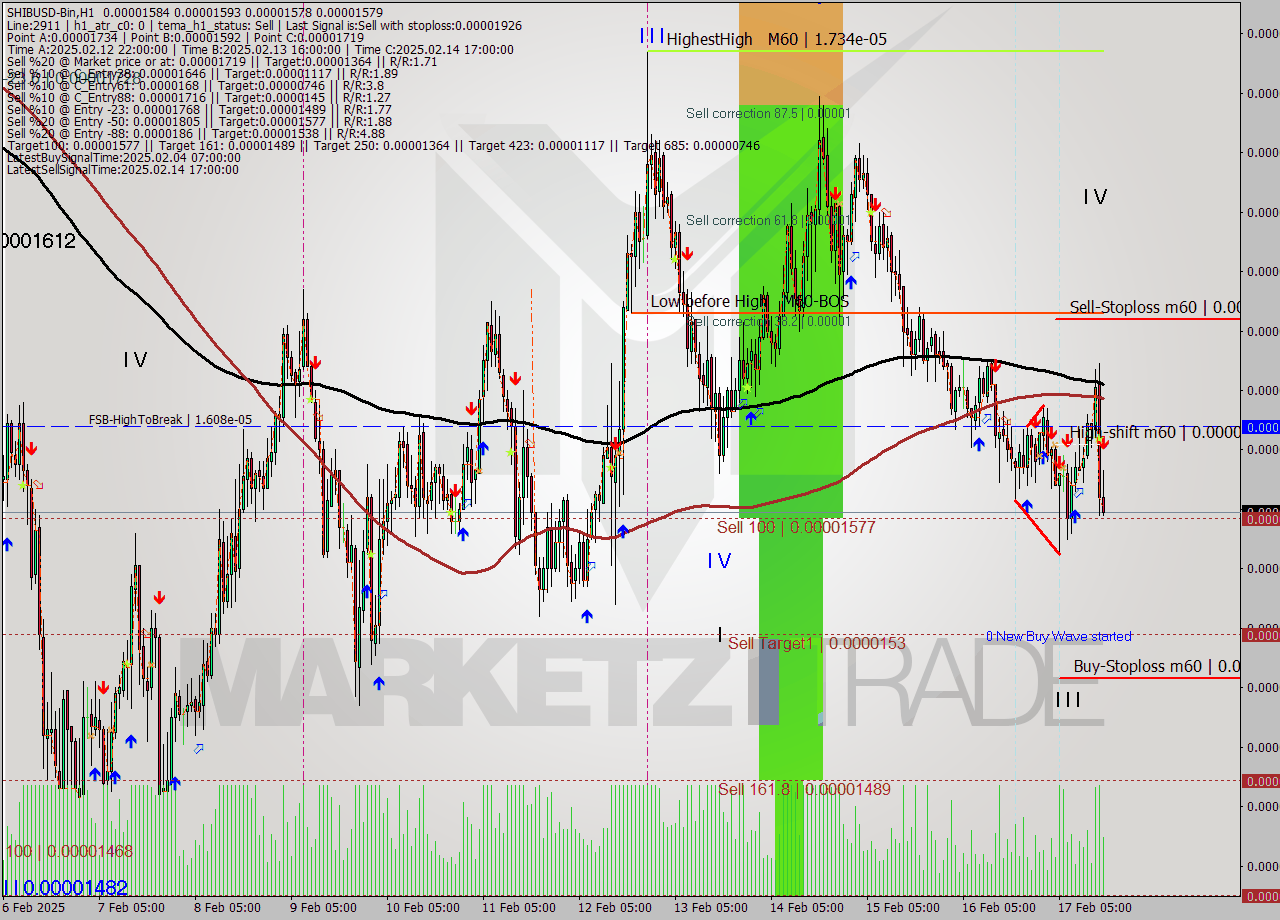 SHIBUSD-Bin MultiTimeframe analysis at date 2025.02.17 18:10