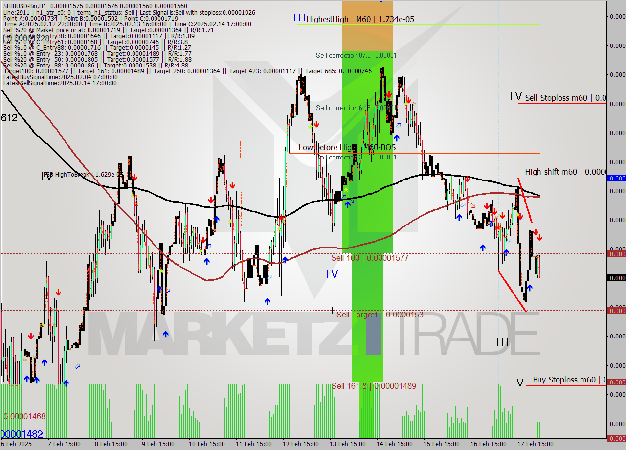 SHIBUSD-Bin MultiTimeframe analysis at date 2025.02.18 04:56
