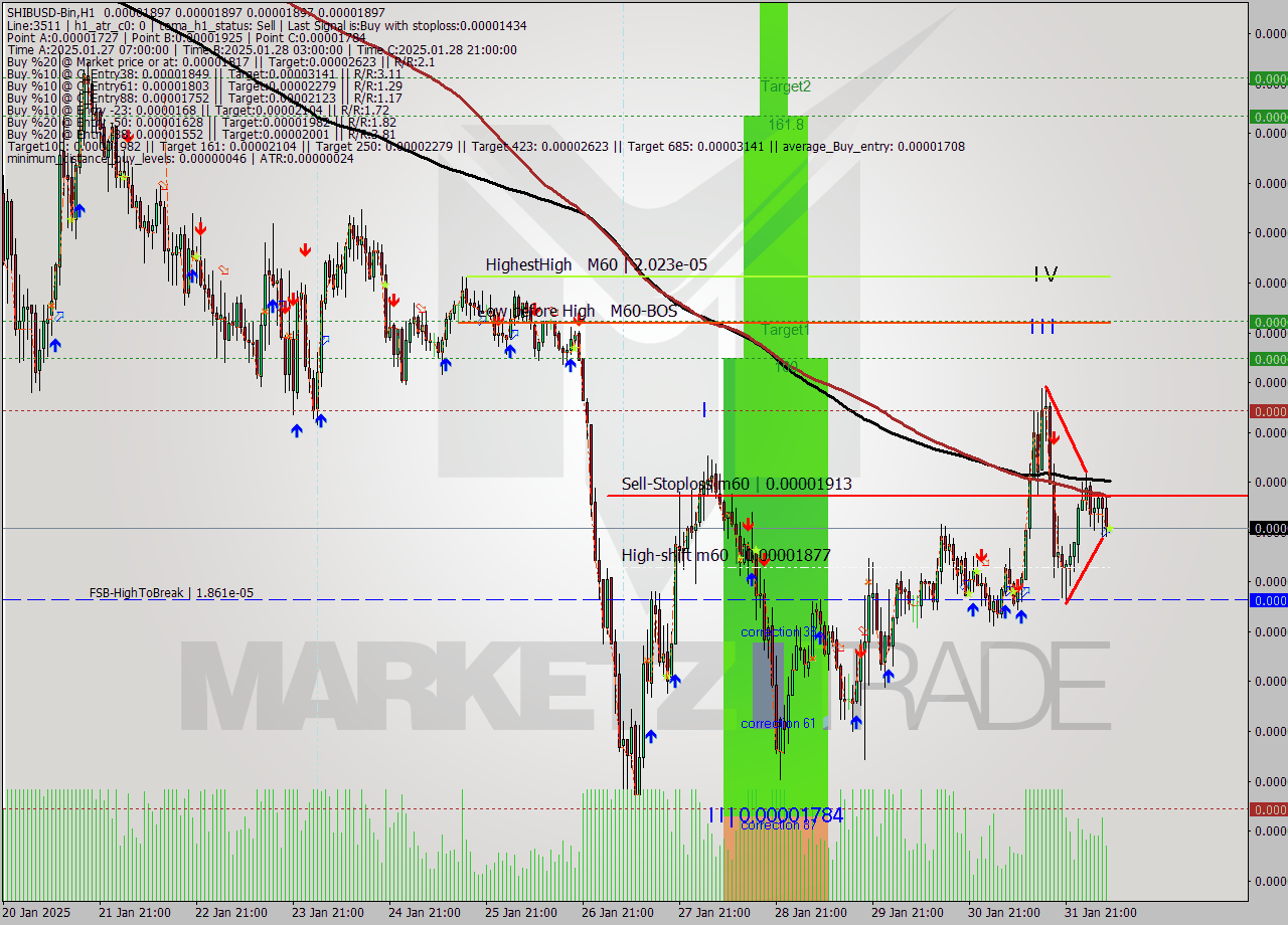 SHIBUSD-Bin MultiTimeframe analysis at date 2025.02.01 10:00