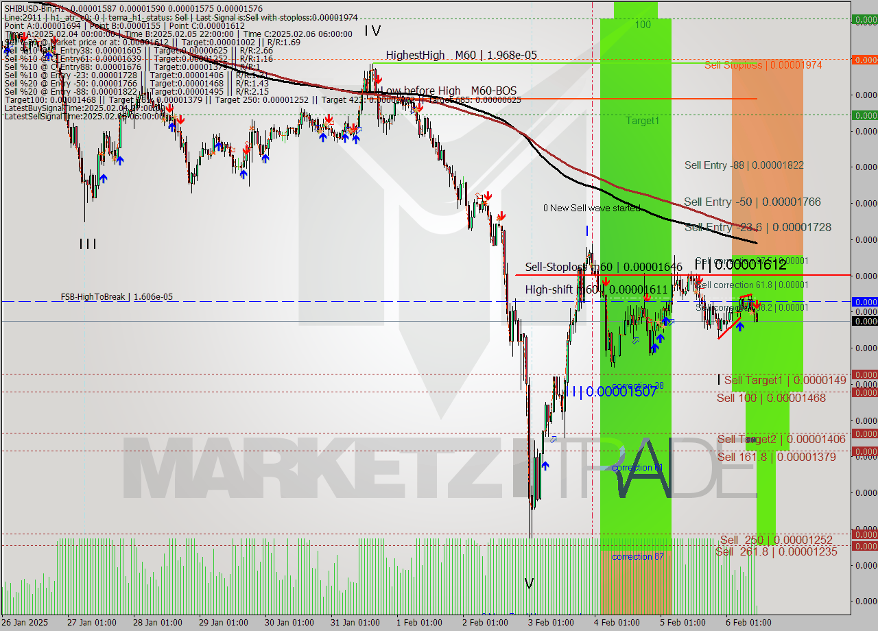 SHIBUSD-Bin MultiTimeframe analysis at date 2025.02.06 14:09
