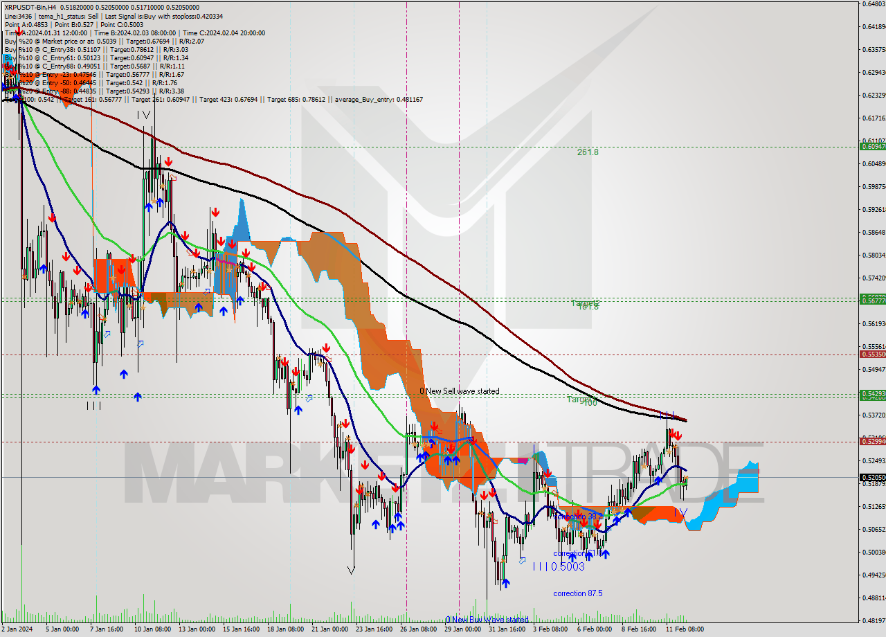 XRPUSDT-Bin MultiTimeframe analysis at date 2024.02.12 16:35
